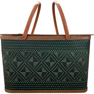 Vintage 1975 Hawkeye Woven Picnic Basket Green Burlington Iowa